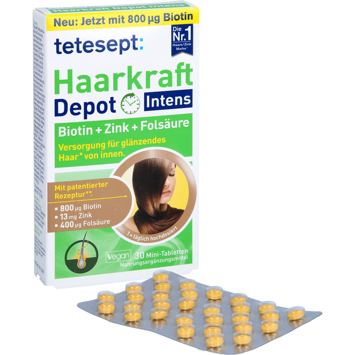Tetesept Haarkraft Depot Intens Tabletten zur Versorgung für glänzendes Haar, 30 St. Tabletten