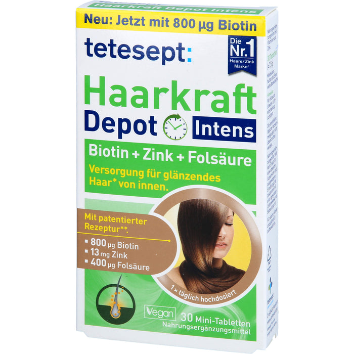 Tetesept Haarkraft Depot Intens Tabletten zur Versorgung für glänzendes Haar, 30 pcs. Tablets