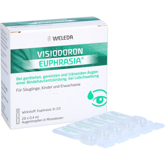 Visiodoron Euphrasia Augentropfen in Monodosen bei geröteten, gereizten & tränenden Augen einer Bindehautentzündung, 20 St. Einzeldosisbehältnisse