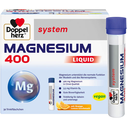 Doppelherz system Magnesium 400 Liquid mit Orange-Lemon-Geschmack für Muskeln und Nervensystem, 30 St. Trinkfläschchen