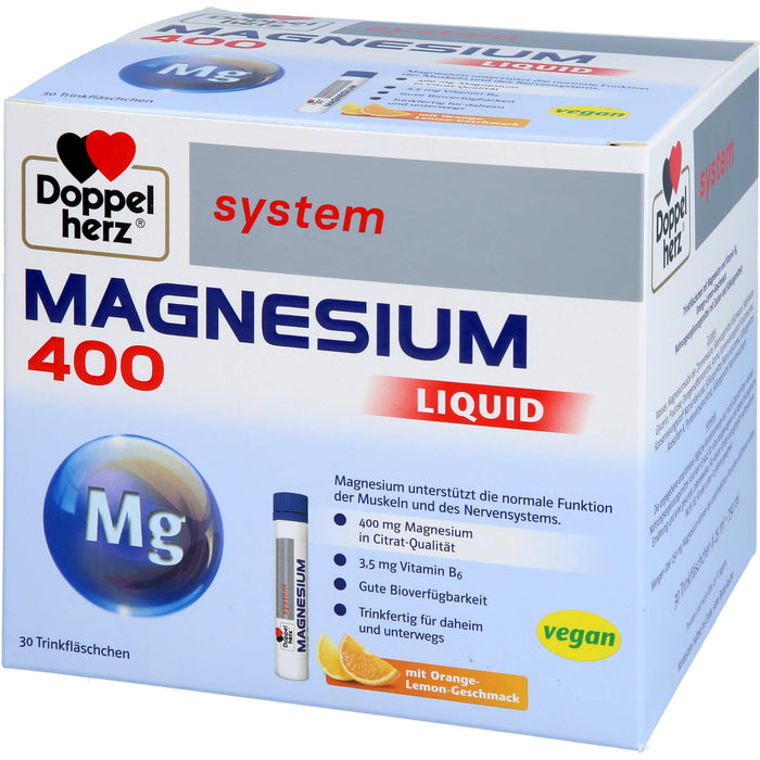 Doppelherz system Magnesium 400 Liquid mit Orange-Lemon-Geschmack für Muskeln und Nervensystem, 30 St. Trinkfläschchen