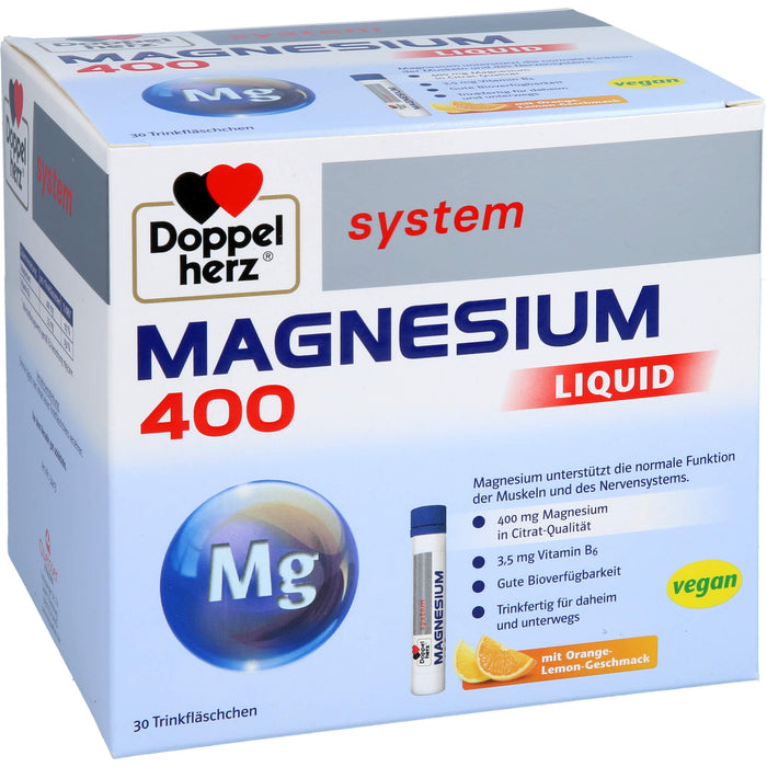Doppelherz system Magnesium 400 Liquid mit Orange-Lemon-Geschmack für Muskeln und Nervensystem, 30 St. Trinkfläschchen