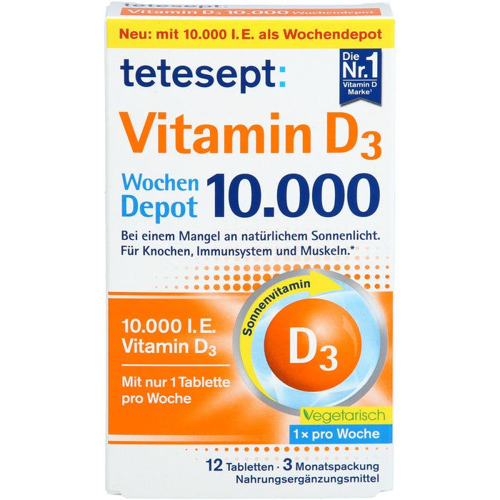 Tetesept Vitamin D3 10.000 I.E. Wochendepot Tabletten für Knochen, Immunsystem und Muskeln, 12 St. Tabletten