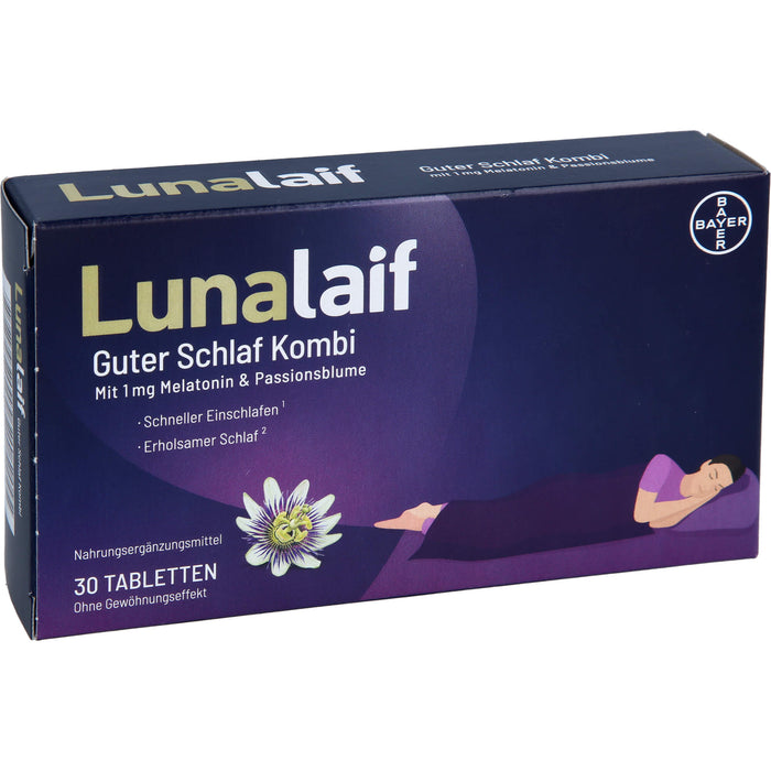 Lunalaif Guter Schlaf Kombi Tabletten mit 1 mg Melatonin & Passionsblume, 30 pc Tablettes