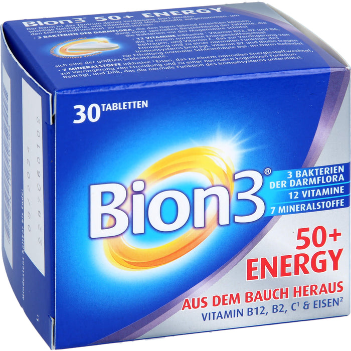 Bion3 Energy 50+ Tabletten Multivitamin für Darm- & Energieunterstützung, 30 pc Tablettes