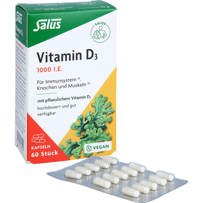 Salus Vitamin D3 1000 I.E. Kapseln für Immunsystem, Knochen und Muskeln, 60 pcs. Capsules