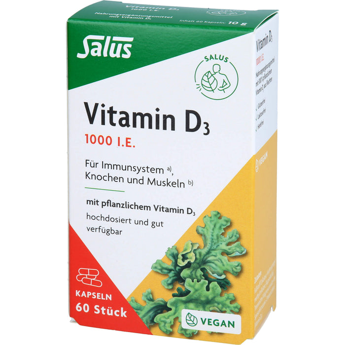 Salus Vitamin D3 1000 I.E. Kapseln für Immunsystem, Knochen und Muskeln, 60 pcs. Capsules