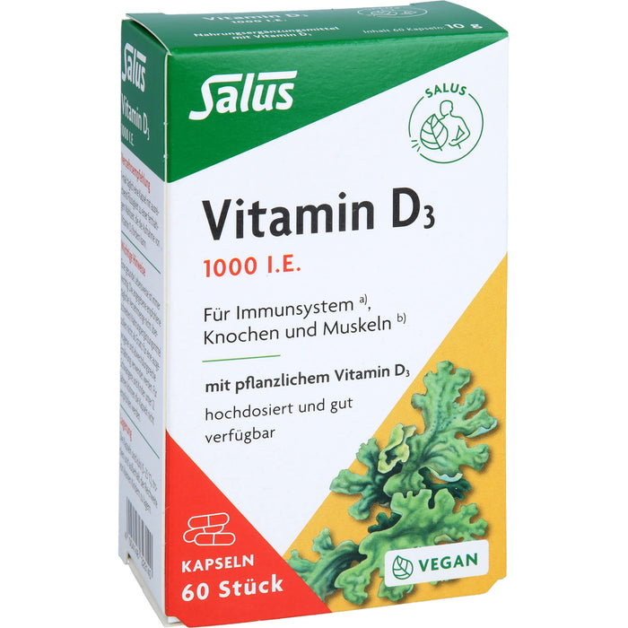 Salus Vitamin D3 1000 I.E. Kapseln für Immunsystem, Knochen und Muskeln, 60 pc Capsules