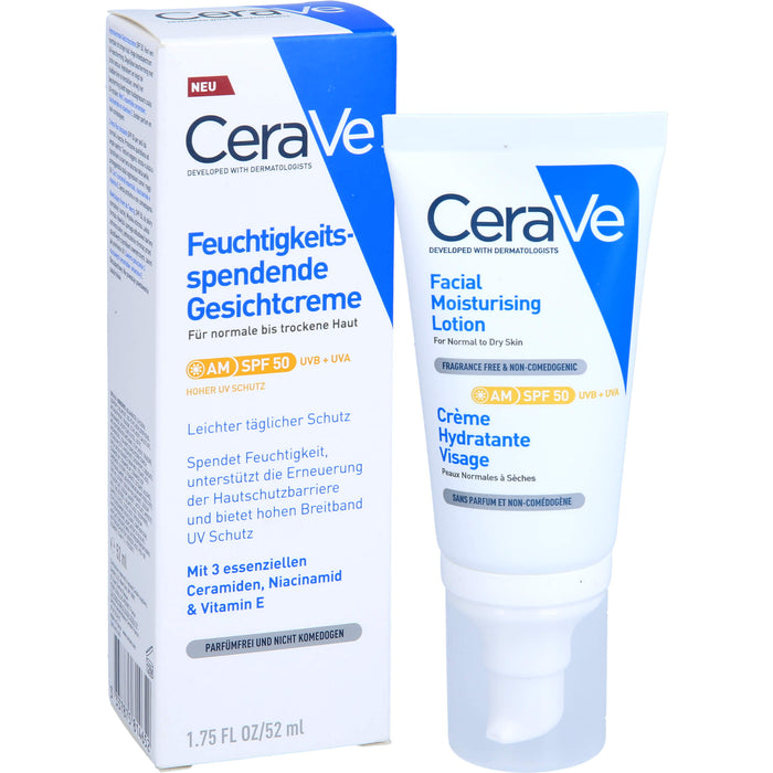 CeraVe feuchtigkeitsspendende Gesichtscreme mit LSF 50 für normale bis trockene Haut, 52 ml Cream