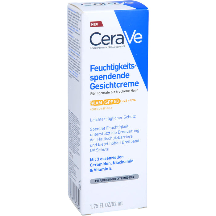 CeraVe feuchtigkeitsspendende Gesichtscreme mit LSF 50 für normale bis trockene Haut, 52 ml Cream