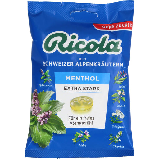 Ricola mit Schweizer Alpenkräutern Beutel Menthol extra stark ohne Zucker für ein freies Atemgefühl, 75 g Bonbons