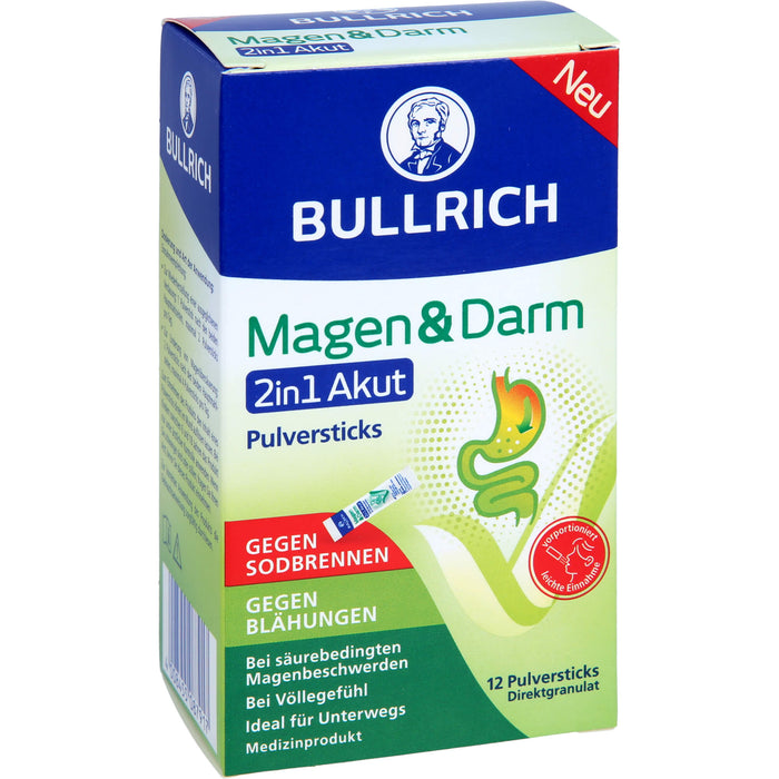 BULLRICH Magen und Darm 2in1 Akut Pulversticks gegen Sodbrennen und gegen Blähungen, 12 pc Bâtonnets