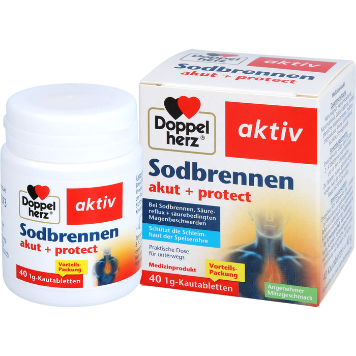 Doppelherz aktiv Sodbrennen akut + protect Kautabletten bei Sodbrennen, Säurereflux und säurebedingten Magenbeschwerden, 40 St. Tabletten