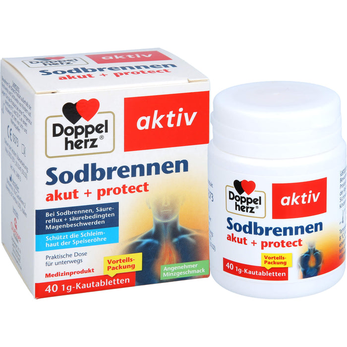 Doppelherz aktiv Sodbrennen akut + protect Kautabletten bei Sodbrennen, Säurereflux und säurebedingten Magenbeschwerden, 40 St. Tabletten