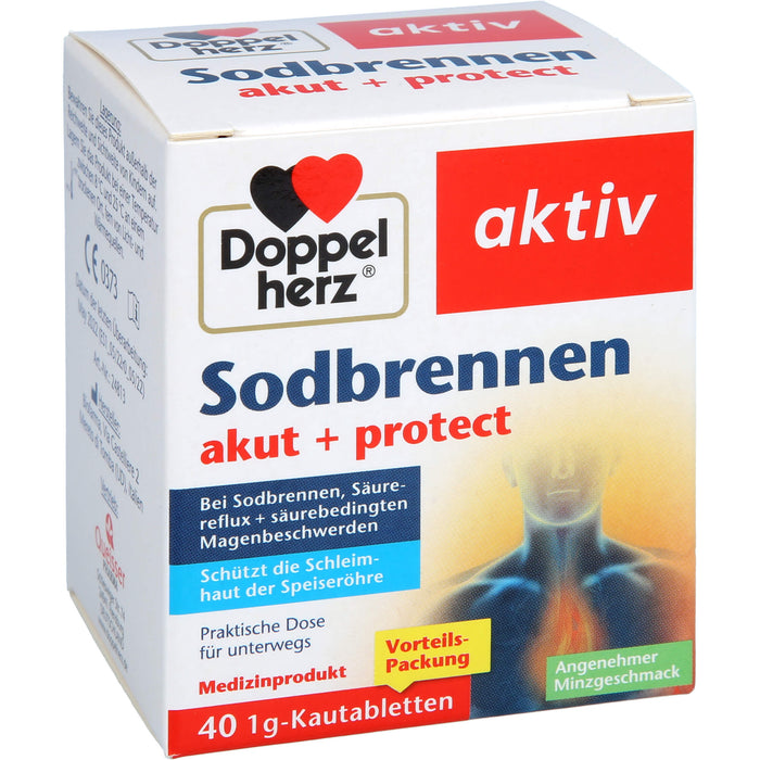 Doppelherz aktiv Sodbrennen akut + protect Kautabletten bei Sodbrennen, Säurereflux und säurebedingten Magenbeschwerden, 40 St. Tabletten