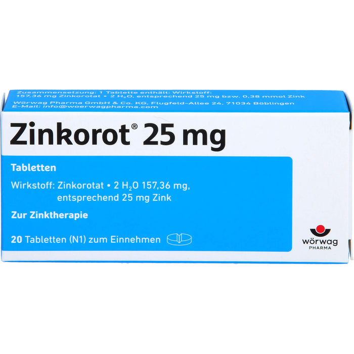 Zinkorot 25 mg Tabletten zur Zinktherapie, 20 St. Tabletten