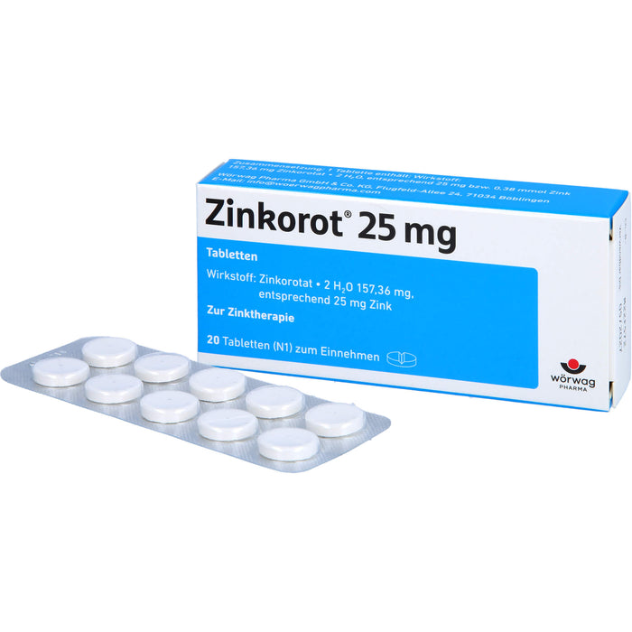 Zinkorot 25 mg Tabletten zur Zinktherapie, 20 pc Tablettes