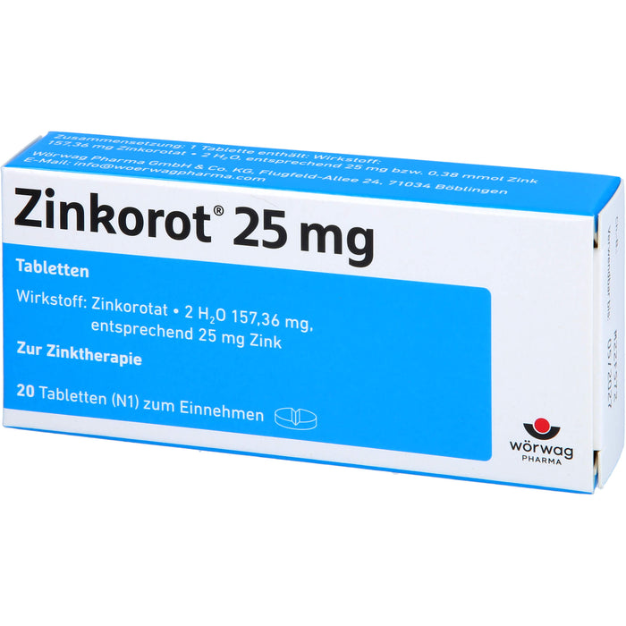 Zinkorot 25 mg Tabletten zur Zinktherapie, 20 pc Tablettes