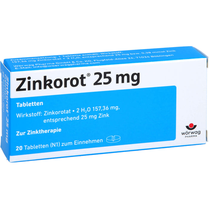 Zinkorot 25 mg Tabletten zur Zinktherapie, 20 pc Tablettes