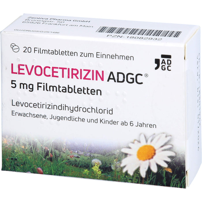 Levocetirizin ADGC 5 mg Filmtabletten bei allergischem Schnupfen und Nesselsucht, 20 pc Tablettes