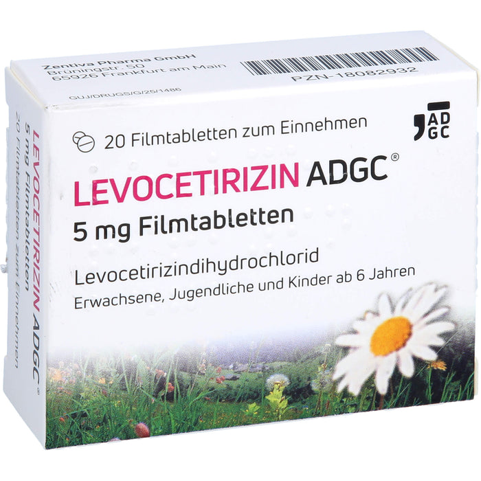 Levocetirizin ADGC 5 mg Filmtabletten bei allergischem Schnupfen und Nesselsucht, 20 pcs. Tablets
