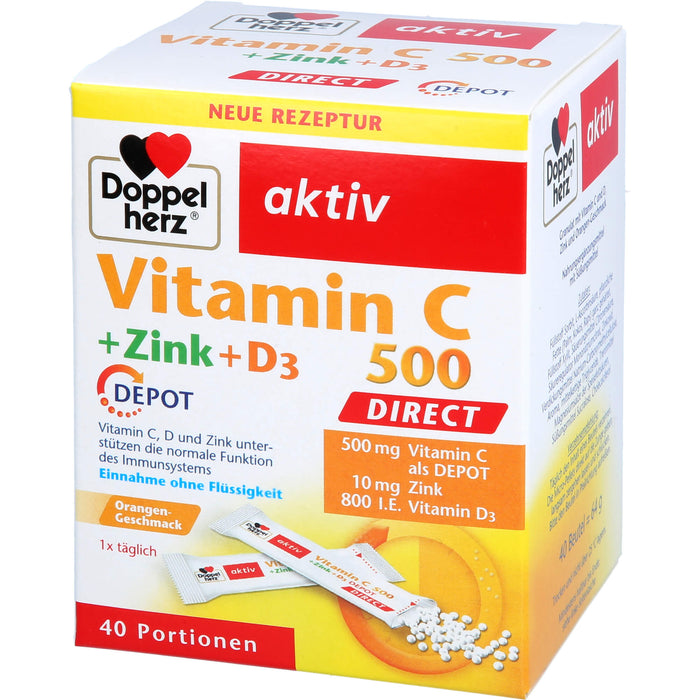 Doppelherz aktiv Vitamin C 500 + Zink + D3 Direktgranulat mit Orangengeschmack, 40 St. Beutel