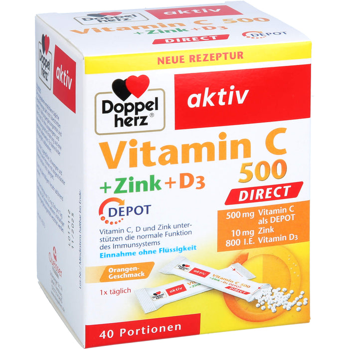 Doppelherz aktiv Vitamin C 500 + Zink + D3 Direktgranulat mit Orangengeschmack, 40 St. Beutel