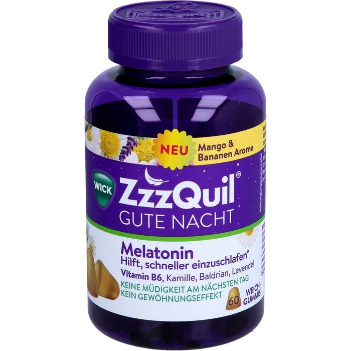 WICK ZzzQuil Gute Nacht Weichgummis mit Melatonin Mango & Banane, 60 St. Gummidrops