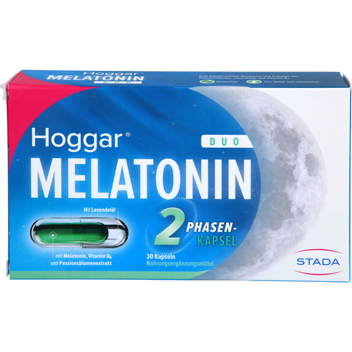 Hoggar Melatonin Duo Kapseln trägt dazu bei, die Einschlafzeit zu verkürzen, 30 St. Kapseln