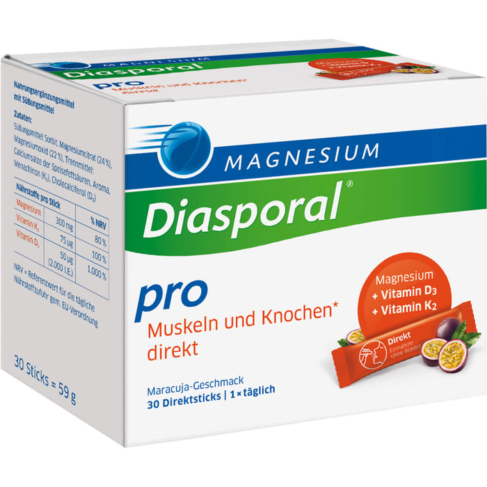 Magnesium-Diasporal Pro Direktgranulat für Muskeln und Knochen mit Maracuja-Geschmack, 30 pcs. Sticks