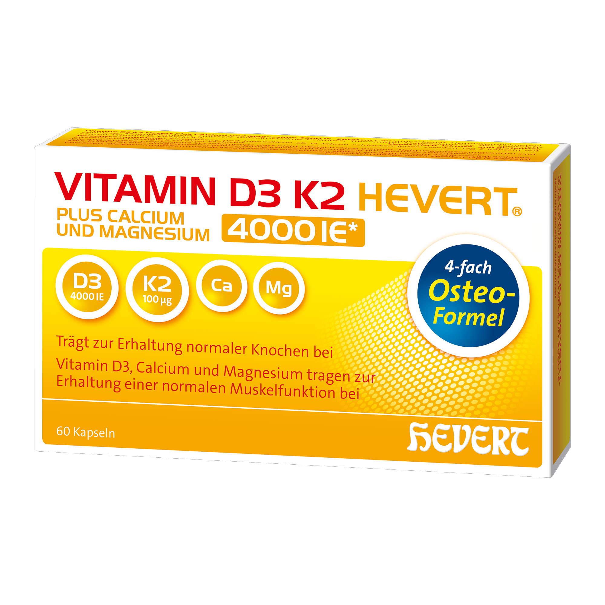 Vitamin D3 K2 Hevert plus Calcium und Magnesium 4000 IE, 60 St. Kapseln Hevert-Testen