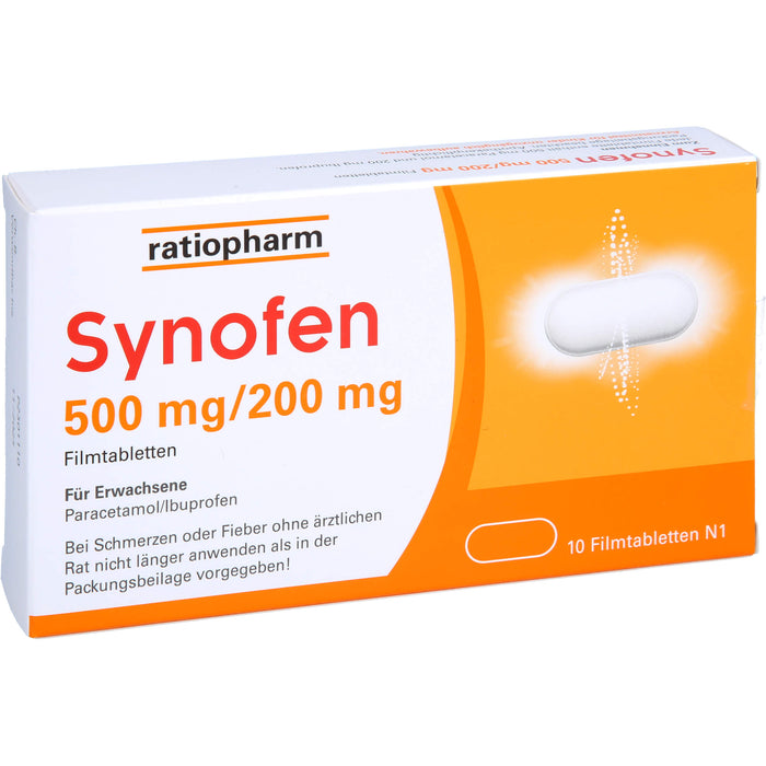 Synofen 500 mg Paracetamol / 200 mg Ibuprofen Filmtabletten, 10 pc Tablettes