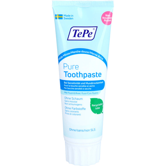 TePe Pure Toothpaste peppermint Zahncreme bei Sensitivität und Mundtrockenheit, 75 ml Zahncreme