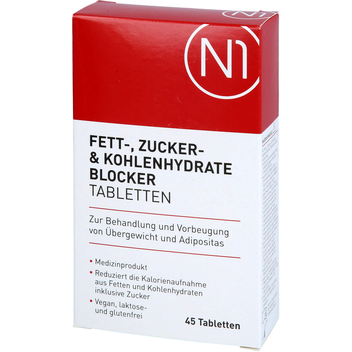 N1 Fett- Zucker- & Kohlenhydrate Blocker Tabletten zur Behandlung und Vorbeugung von Übergewicht und Adipositas, 45 pcs. Tablets