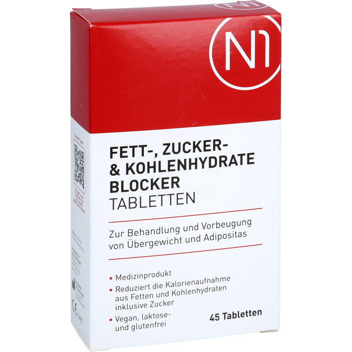N1 Fett- Zucker- & Kohlenhydrate Blocker Tabletten zur Behandlung und Vorbeugung von Übergewicht und Adipositas, 45 pcs. Tablets