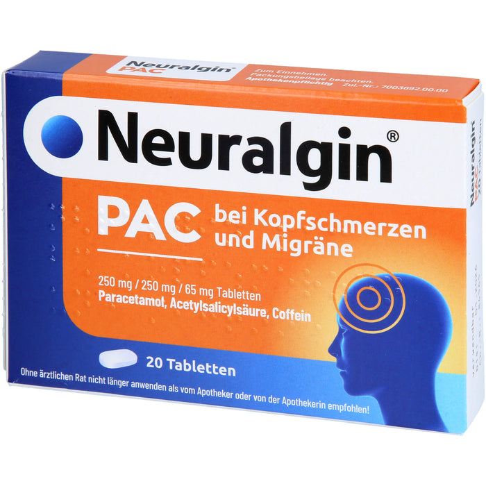 Neuralgin PAC Tabletten bei Kopfschmerzen und Migräne, 20 St. Tabletten