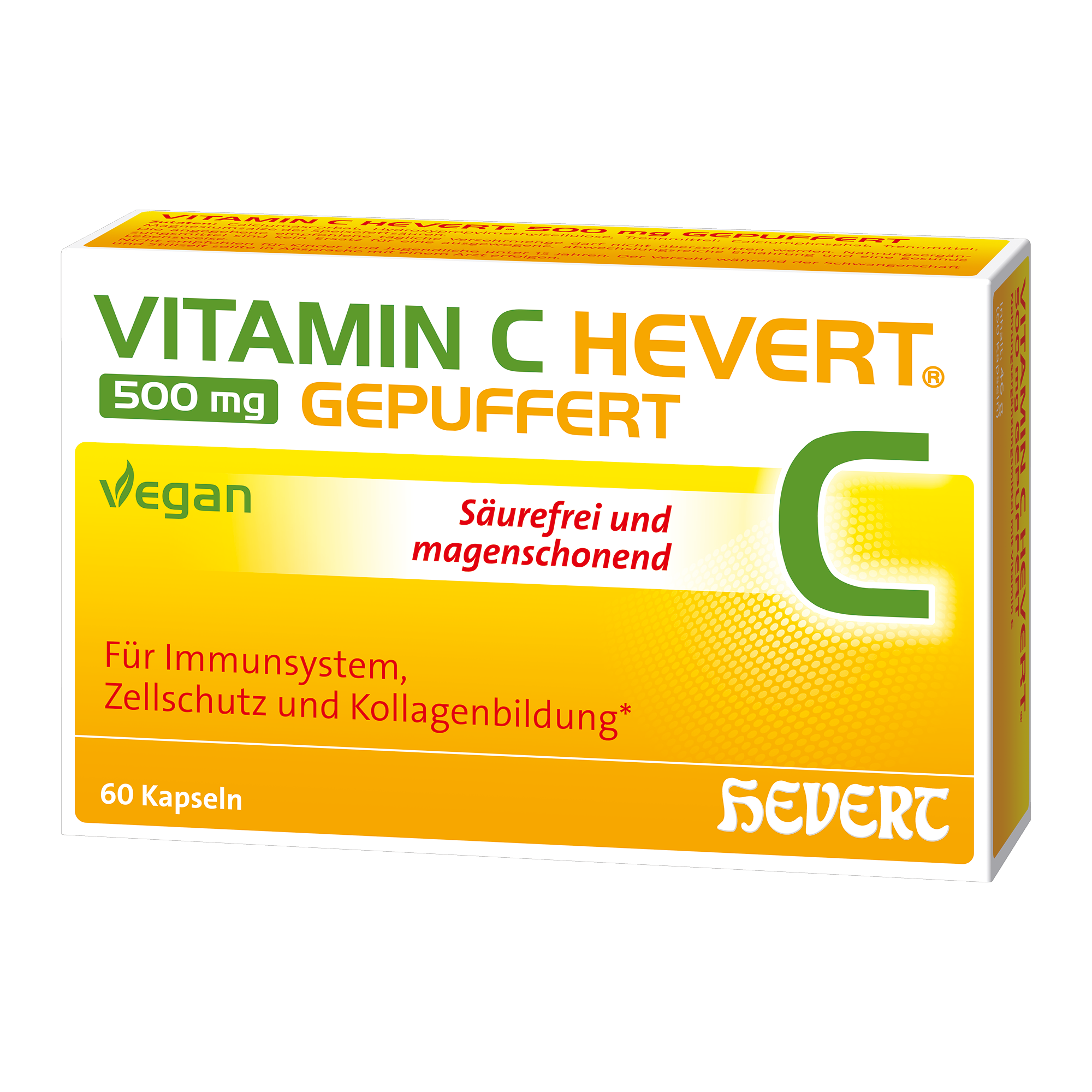 Vitamin C Hevert 500 mg gepuffert als magenfreundliches Multi-Talent für die Gesundheit, 60 St. Kapseln