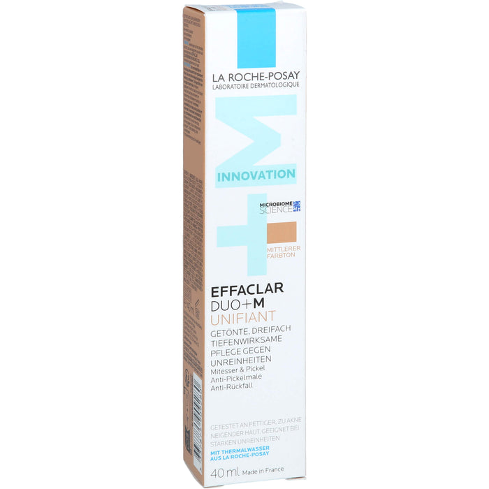 La Roche-Posay Effaclar Duo+M Unifiant getönte, dreifach tiefenwirksame Pflege gegen Unreinheiten mittlerer Farbton, 40 ml Cream