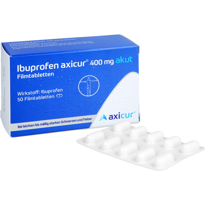 Ibuprofen axicur 400 mg akut Filmtabletten bei Schmerzen und Fieber, 50 pcs. Tablets