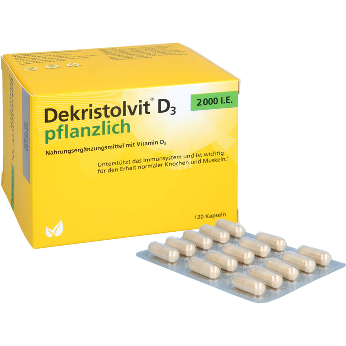 Dekristolvit D3 2000 I.E pflanzliche Kapseln unterstützt das Immunsystem und  den Erhalt normaler Knochen und Muskeln, 120 pcs. Capsules