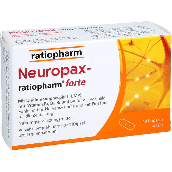 Neuropax-ratiopharm forte Kapseln mit Uridinmonophosphat (UMP), Vitamin B12 und Folsäure zur Unterstützung der Nervenregeneration, 40 pc Capsules