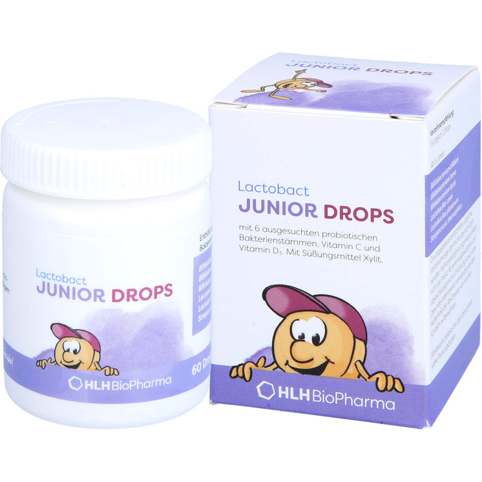 Lactobact Junior Drops mit 6 biologisch aktiven Bakterienstämmen, Vitamin C und Vitamin D3, 60 pc Tablettes
