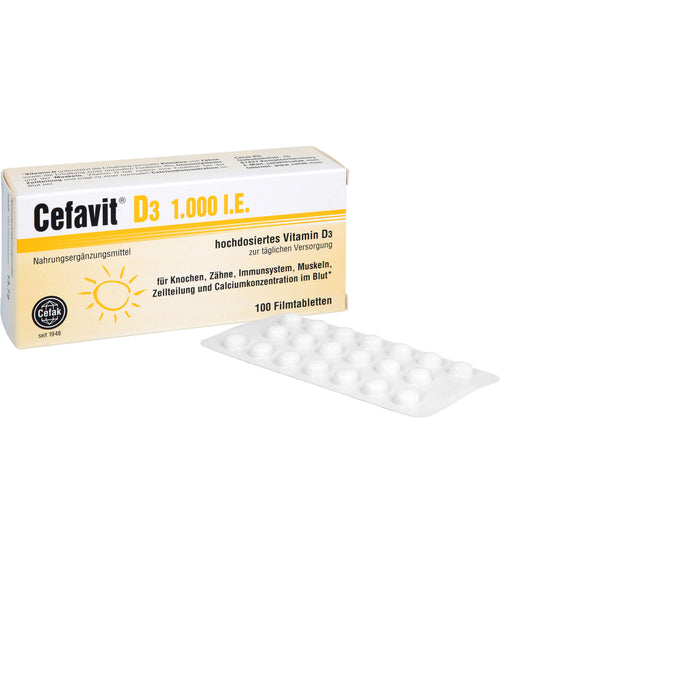 Cefavit D3 1,000 I.E. Tabletten für Knochen, Zähne, Immunsystem, Muskeln und Calciumkonzentration im Blut, 100 St. Tabletten