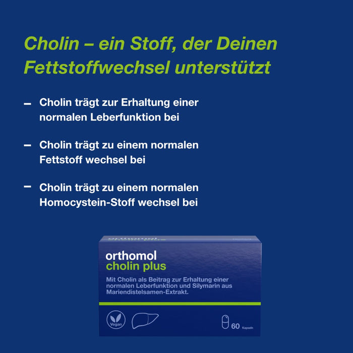 Orthomol Cholin Plus - zur Erhaltung einer normalen Leberfunktion - mit Silymarin aus Mariendistel-Extrakt, 30 pc Portions quotidiennes