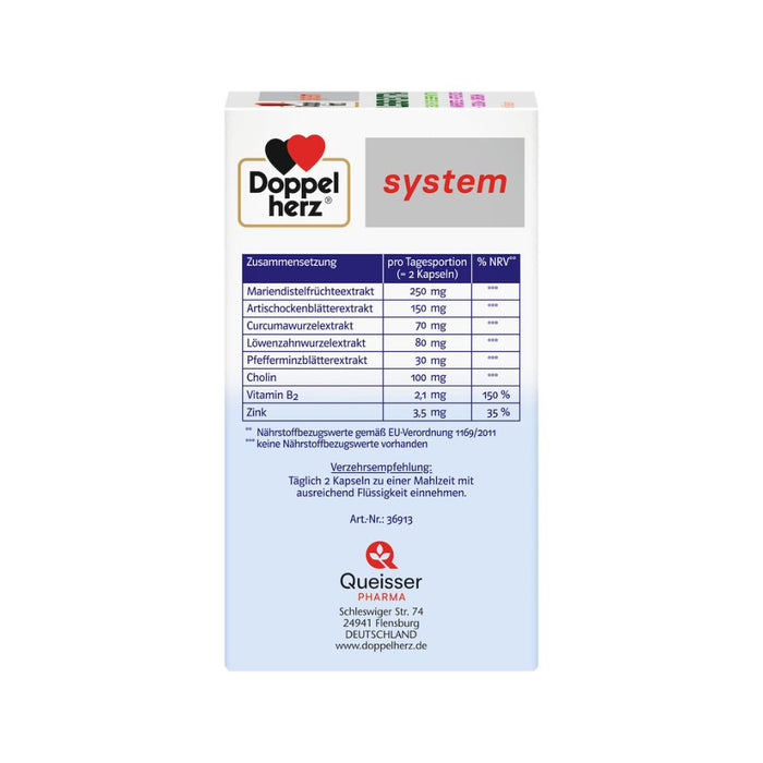 Doppelherz system Leber Extra Kapseln mit Mariendistel, Artischocke und Curcuma zur Unterstützung der Leberfunktion, 60 pc Capsules