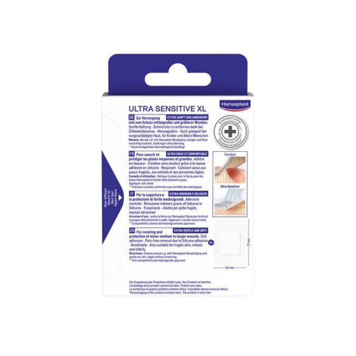 Hansaplast Wundverband Ultra Sensitive 5 x 7,2 cm XL für sehr empfindliche Haut, 5 St. Pflaster