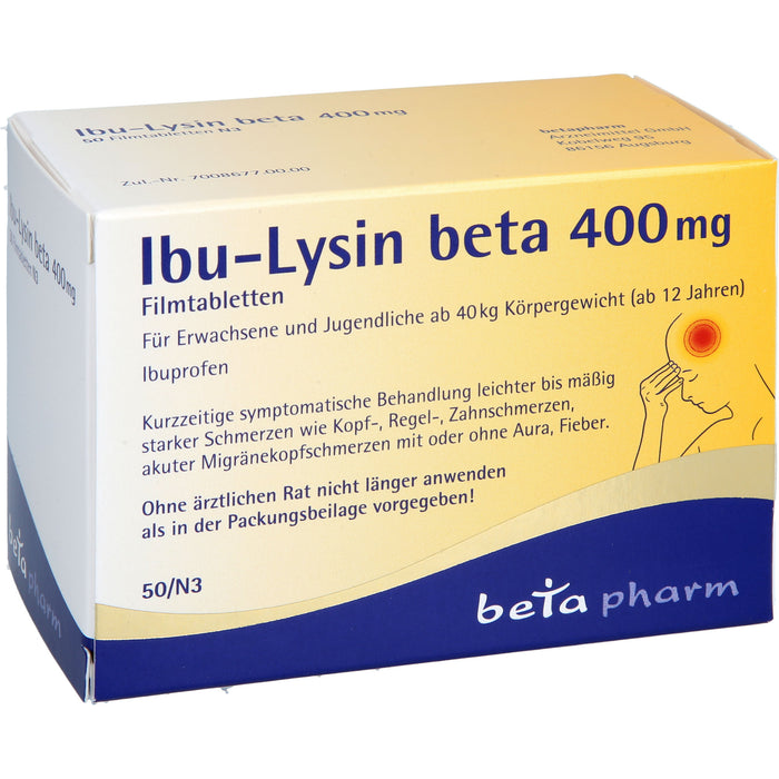 Ibu-Lysin beta 400 mg Filmtabletten bei Schmerzen und Fieber, 50 pc Tablettes