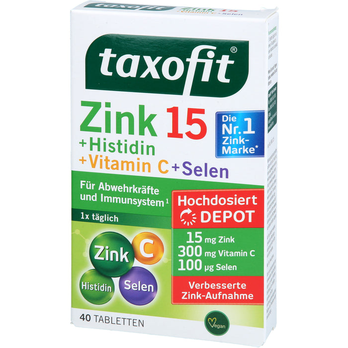 Taxofit Zink + Histidin + Vitamin C + Selen Depot Tabletten für Abwehrkräfte und Immunsystem, 40 St. Tabletten