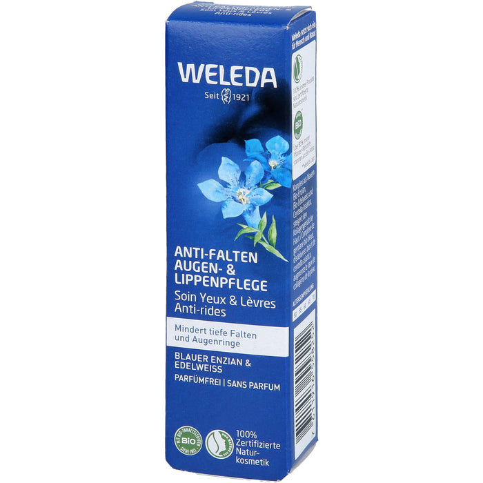 WELEDA Anti-Falten Augen- & Lippenpflege Blauer Enzian & Edelweiss mindert tiefe Falten & Augenringe, 10 ml Cream