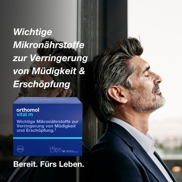 Orthomol Vital m für Männer - bei Müdigkeit - mit B-Vitaminen und Omega-3-Fettsäuren - Grapefruit-Geschmack - Granulat/Tabletten/Kapseln, 30 St. Tagesportionen